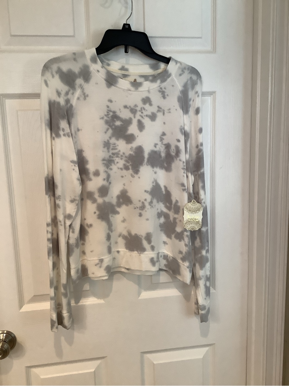 Altar'd State Gray & White Tie-Dye Crewneck